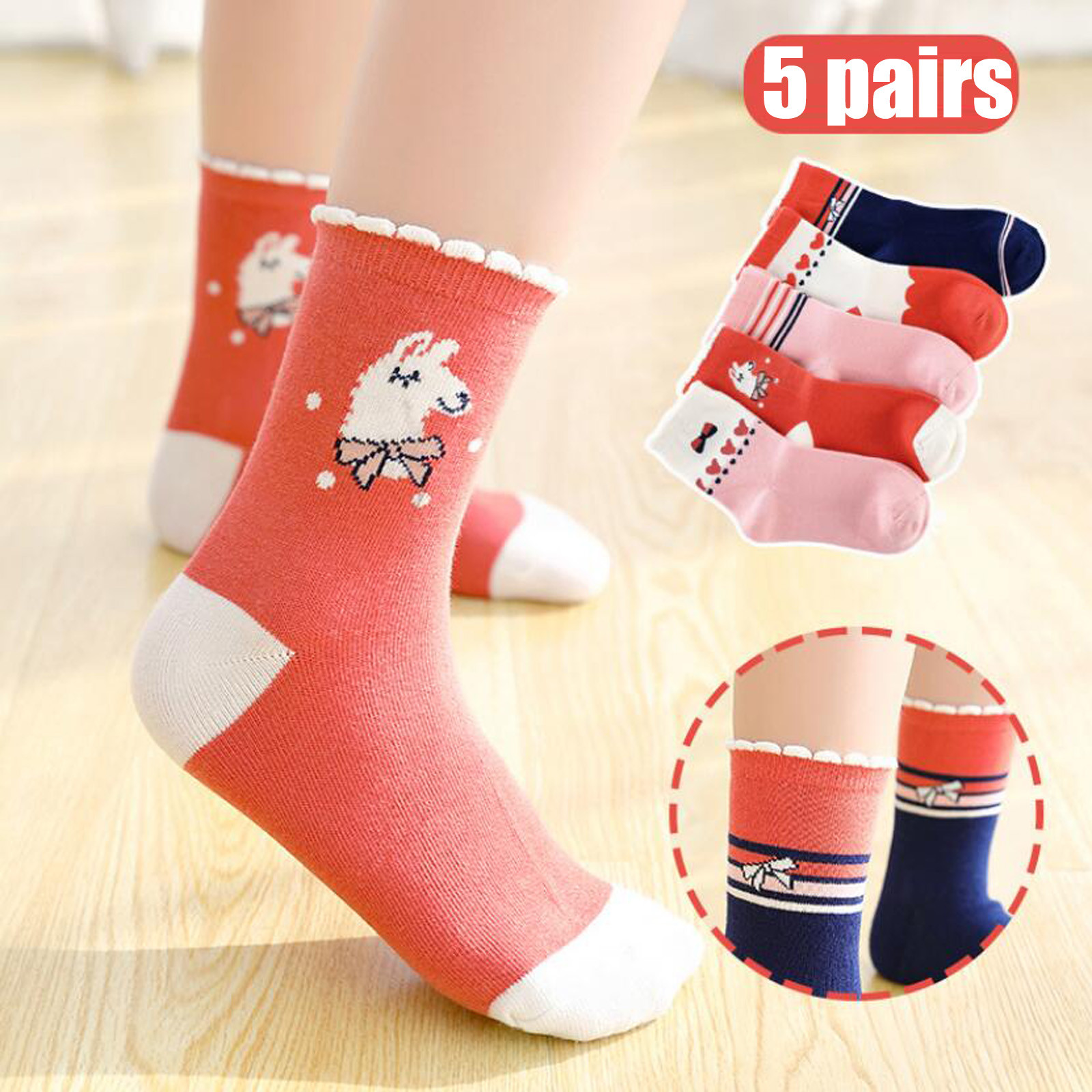 YYYTop Cats Socks for Girls, Grip Socks, 5 Pairs Kids Socks Cute Print Children Middle Tube Socks Breathability Warm Socks Holiday Socks Crazy Christmas Socks Orange Under $10